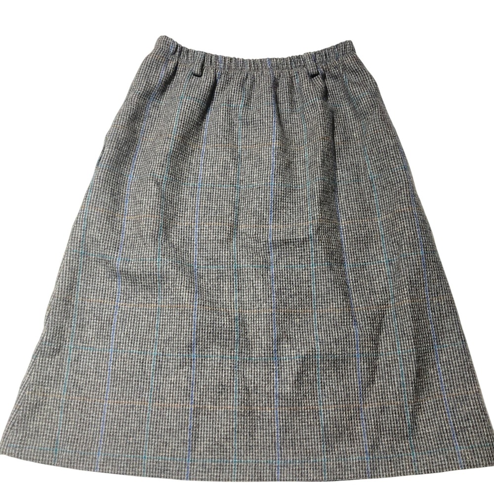 VTG F. Shay Sz 10 Pure Wool Plaid Pencil Gray plaid‎ Skirt Career Office Pockets